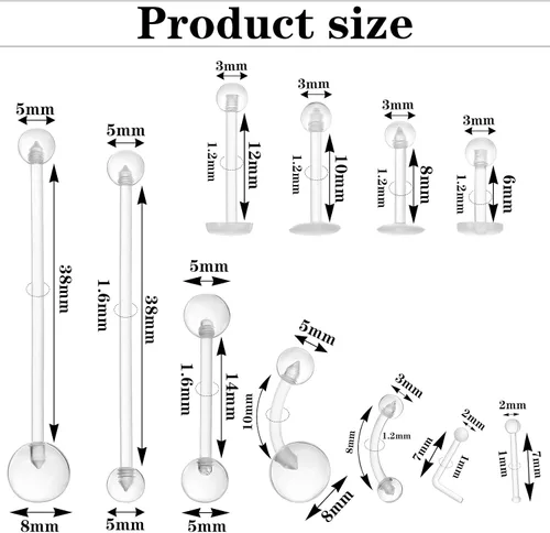 Miniatura 2 de 36 piezas de retenedores transparentes para cirugía, trabajo de plástico Bioflex, anillos de nariz, anillos para vientre, tabique, cejas, labios
