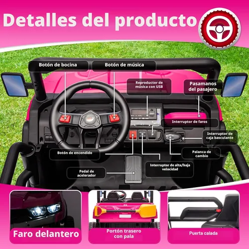 Miniatura 6 de Sopbost Juguetes de paseo de 24 V para niños grandes, camión volquete de 2 plazas con motores de 4 x 75 W, lado a lado, UTV para niños con ruedas
