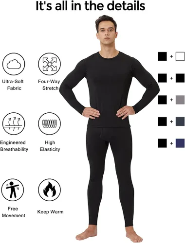 Miniatura 8 de CL - Ropa interior térmica para hombre, paquete de 2 unidades, suave y cálida, capa base para clima frío