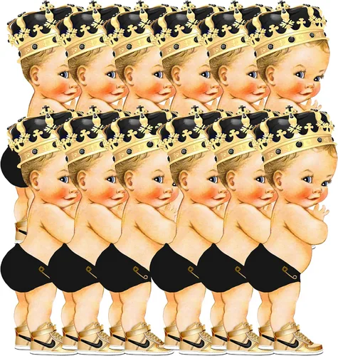 Miniatura 3 de Pañal negro con recortes del Principito para centros de mesa, baby shower, decoración de fiesta de primer cumpleaños, tenis con corona dorada
