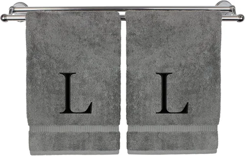 Miniatura 118 de Toalla de mano monogramada, regalo personalizado, juego de 2 - Toalla bordada con letra de bloque dorada - Extra absorbente 100% algodón turco