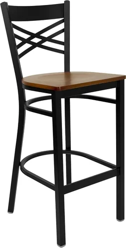 Miniatura 13 de Flash Furniture HERCULES Series Black ''X'' Back Metal Restaurant Barstool - Asiento de vinilo negro Asiento de vinilo negro/marco de metal negro