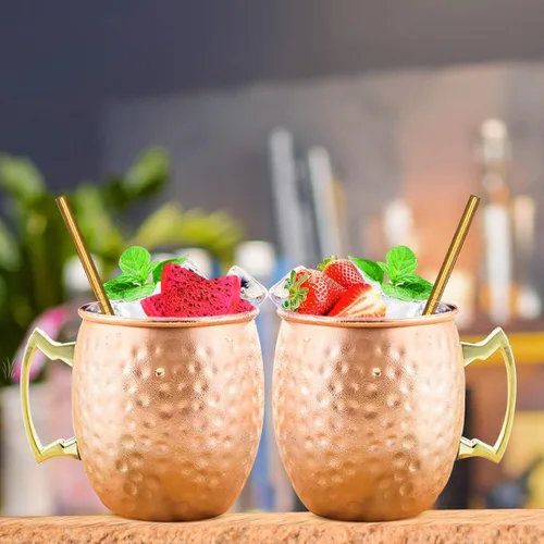 Miniatura 3 de SuproBarware Moscow Mule - Juego de 2 tazas de acero inoxidable de 18 onzas, aptas para alimentos, martilladas, ideales para cócteles, agua