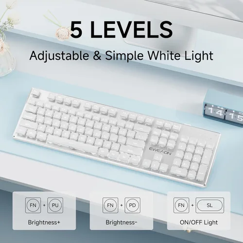Miniatura 4 de SEUNKWANG EWEADN X7S - Teclado inalámbrico con retroiluminación blanca, panel de metal, teclado de computadora recargable de 2.4 G, luz silenciosa