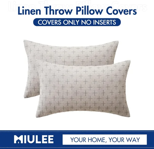 Miniatura 306 de MIULEE - Juego de 2 fundas de almohada decorativas de lino de arpillera navideñas, modernas, estilo campestre, rústicas, tejidas, con textura