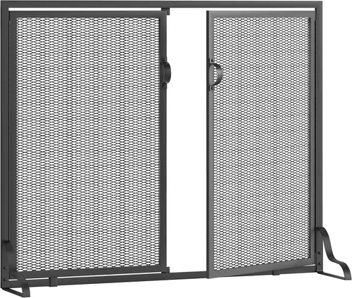 Miniatura 2 de Kingson Pantalla plana para chimenea de 37.8 x 30.7 pulgadas con puertas, 2 paneles hechos a mano de hierro forjado sólido, malla decorativa