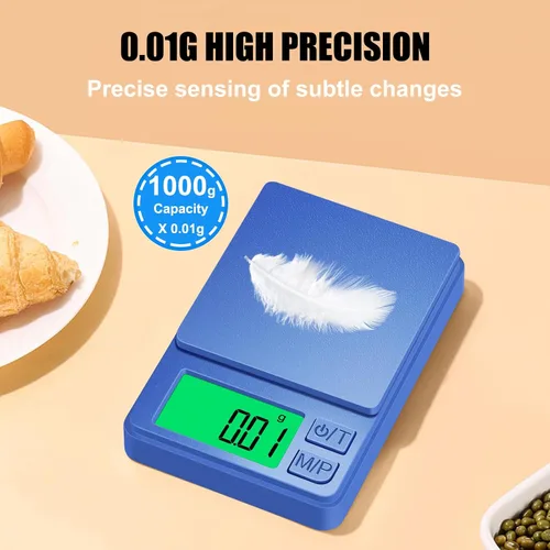 Miniatura 6 de Báscula de bolsillo de 1000 g/0.1 g, báscula digital de cocina de alta precisión Diyife, pantalla LCD, 7 unidades con función de tara, adecuada