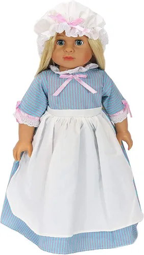 Miniatura 3 de American Fashion World Conjunto de vestido colonial azul para muñecas de 14 pulgadas Sombrero incluido Calidad premium y diseño moderno Moda