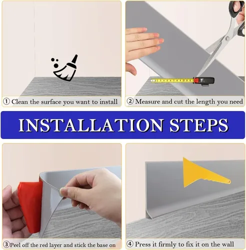Miniatura 4 de LSGCQ Moldura Flexible para Zócalo de 4 Pulgadas x 60 Pies, Base de Pared de Vinilo Autoadhesivo, Despegar y Pegar, Base Cove de Goma, Moldura