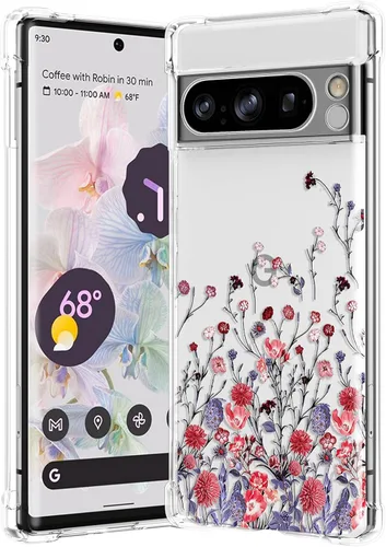 Miniatura 35 de RALEAVO - Funda floral para Google Pixel 7a, funda transparente con hojas y flores, diseño delgado y lindo para niñas y mujeres, cubierta de Verde