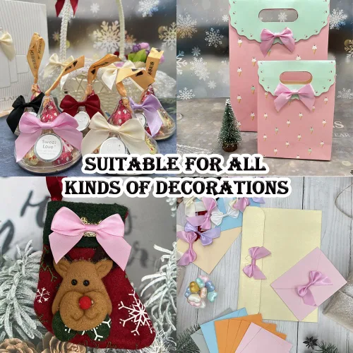 Miniatura 6 de CuteHook - Mini lazos de regalo de cinta de satén para manualidades, pequeño lazo adhesivo rosa preatado para manualidades, costura, álbumes