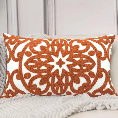 Miniatura 51 de Alysheer - Funda de almohada lumbar decorativa bordada 12" x 20", patrón de bordado clásico Boho Mandala, funda de cojín rectangular de algodón