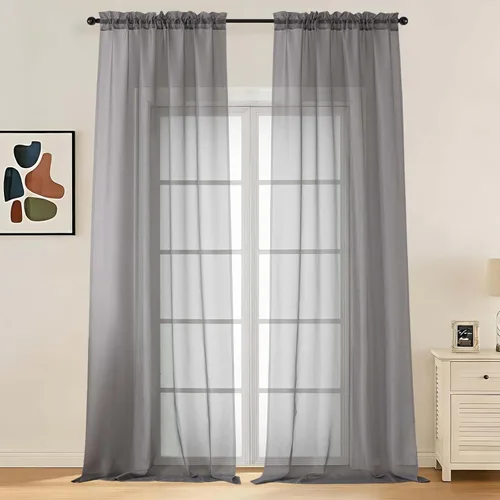 Miniatura 51 de LIVEKID Cortinas traslúcidas negras de cocina de 36 pulgadas de largo, cortinas cortas filtrantes de luz, 2 paneles de gasa aireada, texturizadas