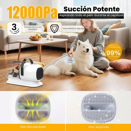 Miniatura 2 de FIXR Aspiradora para Aseo de Perros, Kit de Aseo para Mascotas Todo en Uno con Cortador de Pelo y Cepillo Anti-Desprendimiento, Aspiradora de Pelo