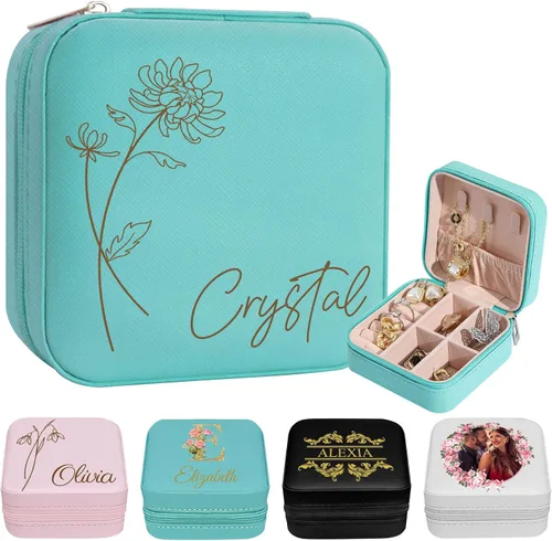 Miniatura 8 de Joyero de viaje personalizado para mujer, foto personalizada, nombre, logotipo, joyero, regalo de dama de honor, boda, cumpleaños