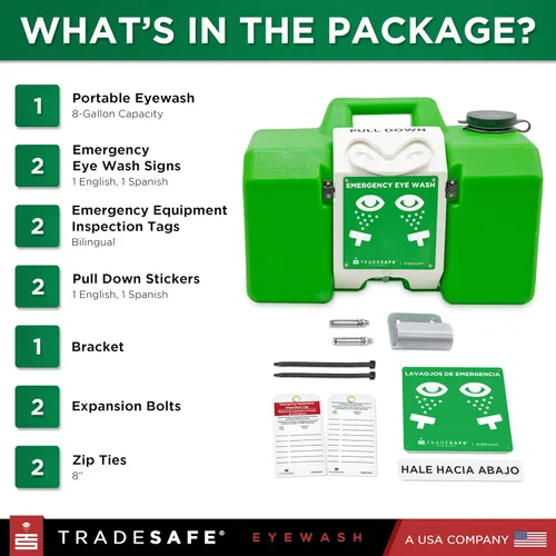 Miniatura 5 de TRADESAFE Estación de lavado de ojos de emergencia: estación portátil de lavado de ojos aprobada por OSHA, primeros auxilios de lavado de ojos de 8