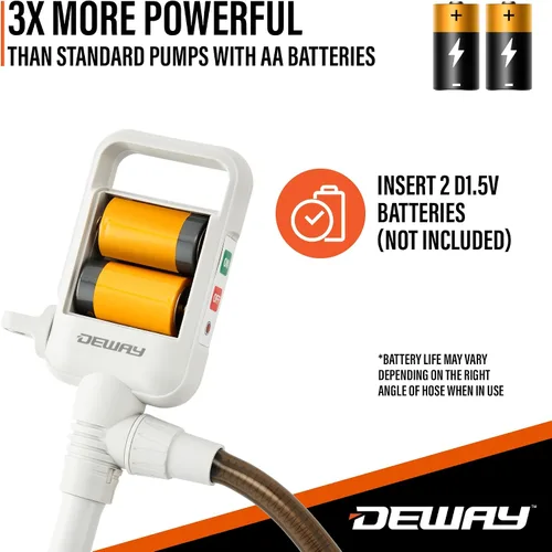 Miniatura 5 de Deway Bomba de batería de transferencia automática de combustible con parada automática y manguera de PVC, bomba de sifón de 2.5 GPM para gasolina