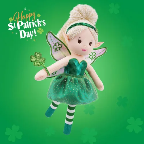 Miniatura 5 de June Garden Muñeca de Hada de Jardín Encantado de 12" Trébol - Muñeca de Peluche Suave Rellena Regalo para Niña - Traje Verde y Alas