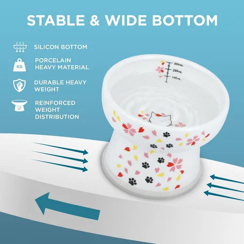 Miniatura 6 de Necoichi Tazón de agua elevado para gatos – Cuenco elevado de cerámica para gatos, previene la fatiga del cuello y de los bigotes – Apto para Sakura