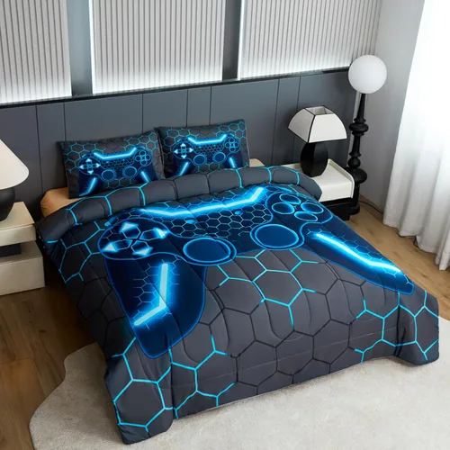 Miniatura 2 de akkialla Juego de ropa de cama de tamaño Queen para niños, niñas y adolescentes, juego de edredón con control de videojuegos (3 piezas) edredón