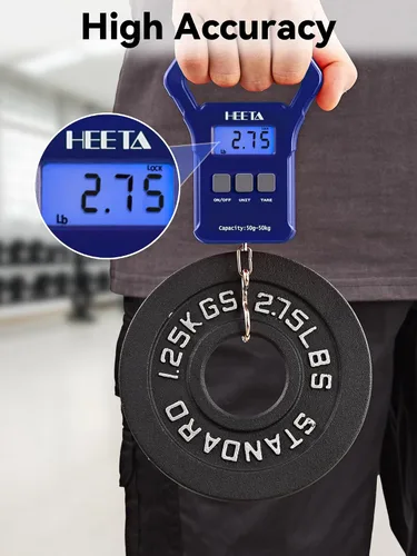 Miniatura 2 de HEETA Báscula de pescado, báscula digital portátil de pesca colgante de 110 libras / 110.2 lbs con pantalla LCD retroiluminada, báscula de equipaje