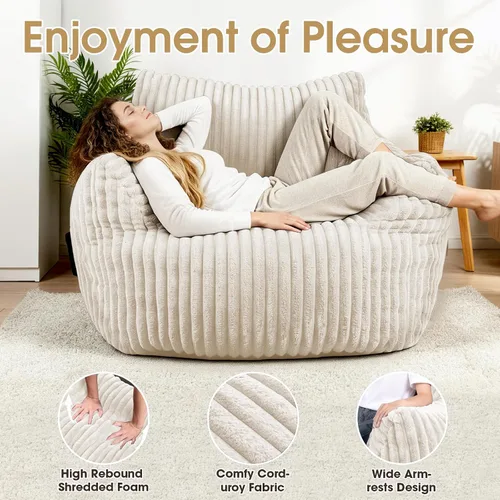 Miniatura 5 de Puf gigante, cómodo sofá puff de felpa de gran tamaño para adultos y niños con reposabrazos, mini sofá de espuma viscoelástica para sala de estar