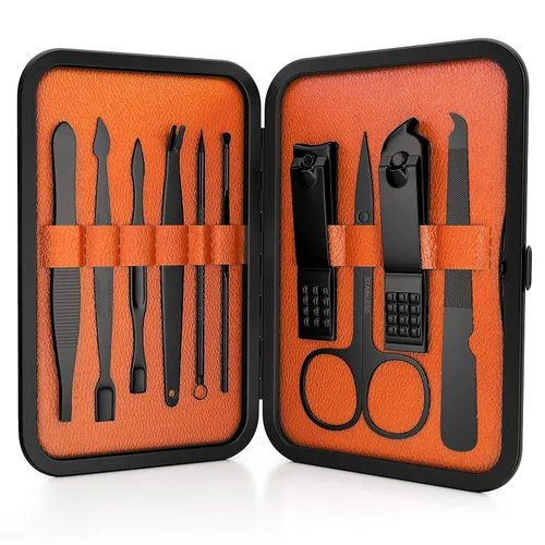 Wild Willies Kit de pedicura y manicura de 10 piezas para hombres y mujeres, incluye cortaúñas, tijeras, pinzas, limas, kit compacto de aseo de uñas