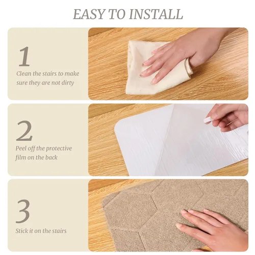 Miniatura 4 de MATAHUM Peldaños antideslizantes para escaleras, paquete de 15 alfombras de 8 x 30 pulgadas, color beige para escalones de madera en interiores