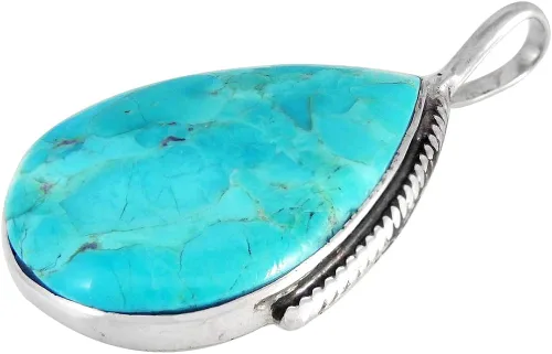 Miniatura 2 de Collar con colgante de turquesa de plata de ley 925, turquesa auténtica (con cadena de 20 pulgadas), Metal Gema, comprimida-turquesa