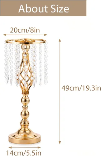 Miniatura 5 de Sziqiqi - Centro de mesa elevado floral dorado para mesa de boda de 21.7 pulgadas de altura con centros de mesa de flores de cristal y cuentas