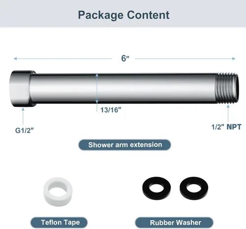Miniatura 7 de BRIGHT SHOWERS Extensor de brazo de ducha para lluvia y cabezal de ducha de mano, brazo de extensión de cabezal de ducha de 6 pulgadas, extensión