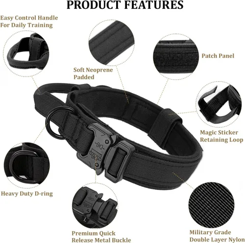 Miniatura 2 de Collar táctico para perros con asa - Collar de entrenamiento militar ajustable de nailon suave y hebilla de metal resistente para perros medianos
