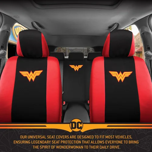 Miniatura 6 de BDK Wonder Woman - Juego completo de 9 piezas para asientos de automóvil, protectores de asiento de poliéster, color negro y rojo