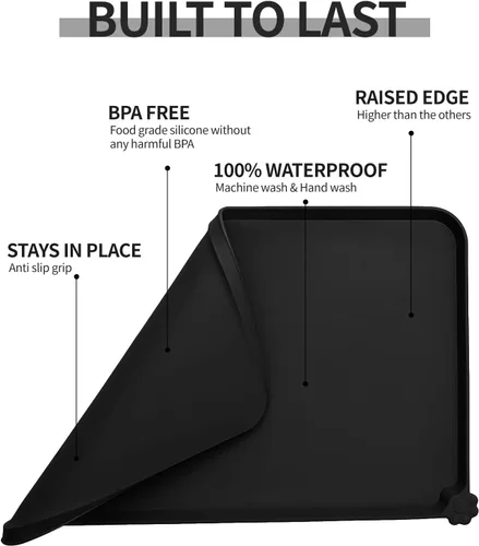 Miniatura 5 de Reopet Tapete de silicona para cuenco de perro y gato, antiadherente, para alimentos, impermeable, varios colores, tamaños y propósitos Negro