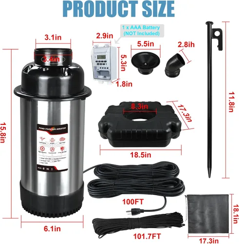 Miniatura 7 de Goldlife Aireador de Fuente de Estanque, F3 Con 4 Luces RGB, 1HP 750W 110V Fuente Flotante de Acero Inoxidable Con Cable de Alimentación de 100