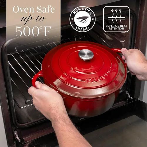 Miniatura 5 de Nuovva Olla Holandesa de Hierro Fundido Esmaltado con Tapa – Cazuela Antiadherente de 6.4 Cuartos – Resistente y Apta para Horno hasta 500°F
