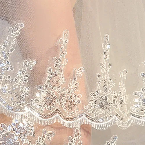 Miniatura 5 de JWICOS Elegante velo de novia de encaje para novias de 2 niveles, velo de novia de cristal con peine para despedida de soltera, boda, despedida