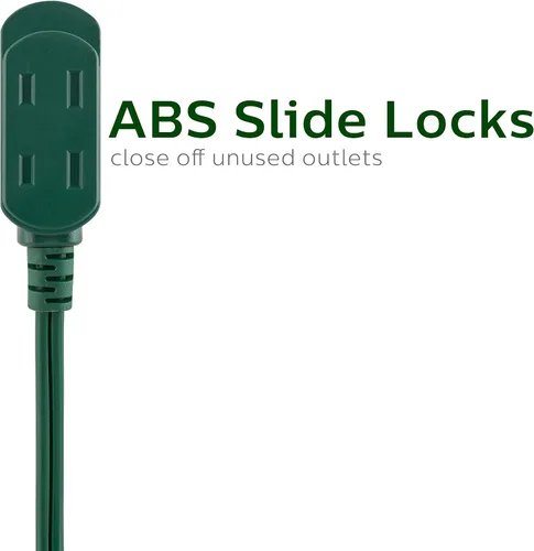 Miniatura 2 de Cable de extensión Philips, 15 pies, enchufe plano de 3 tomas, múltiples tomas de seguridad con deslizamiento, para interiores, 2 puntas, verde