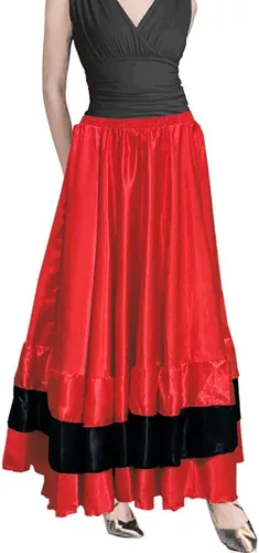 Miniatura 4 de BACKGARDEN Falda larga de satén con capas negras y rojas para mujer, para flamenco español, danza del vientre, ballet mexicano, actuación folklórica