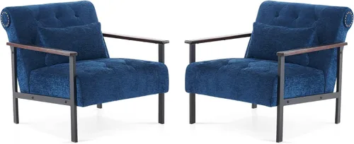 Miniatura 10 de MCombo Sillones decorativos modernos, sillón tapizado de felpilla, silla ergonómica para sala de estar HQ417 (1, azul oscuro)