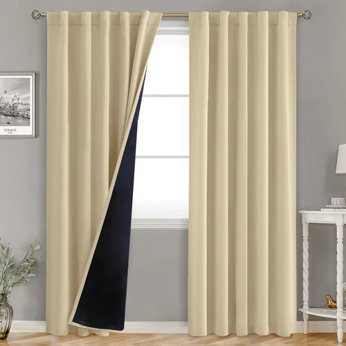Miniatura 160 de BGment Cortinas 100% opacas beige de 63 pulgadas de largo con forro aislante térmico, bolsillo para varilla y lengüeta trasera de doble capa