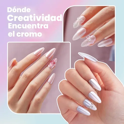 Miniatura 4 de Beetles Polvo Cromado para Uñas 2 Frascos Blanco y Púrpura Perla Cromer Polvo Cromado para Uñas para Gel Efecto Espejo Brillo Kit de Manicura