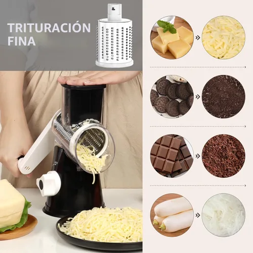 Miniatura 4 de Cambom Kitchen - Rallador de queso giratorio para queso, manual de cocina con mango, cortador de verduras, nueces, 3 cuchillas de tambor Rosa