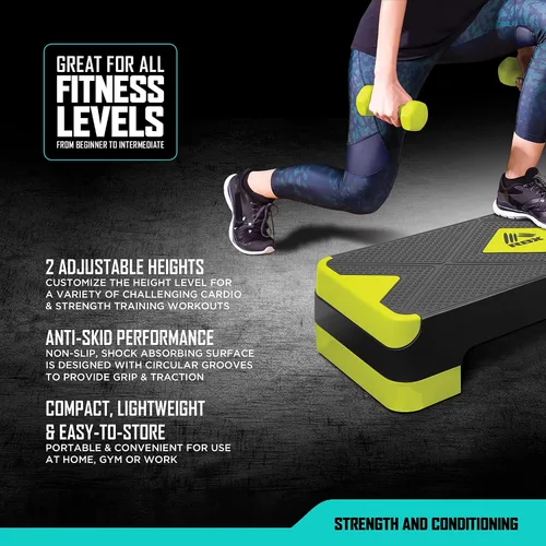 Miniatura 6 de RBX Plataforma de escalón aeróbico con superficie texturizada antideslizante, pasos ajustables de 2 niveles para ejercicio, compacta, ligera, fácil