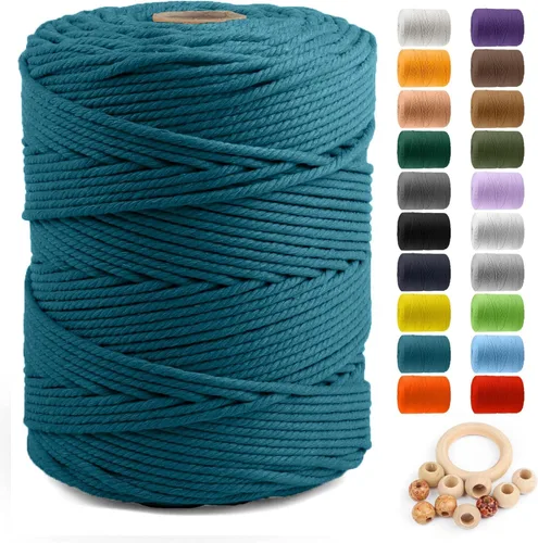 Miniatura 24 de Cuerda de algodón para macramé de 5 mm x 109 yardas, ZUEXT 100% natural hecha a mano, cuerda de algodón trenzada de 4 hebras para colgar plantas
