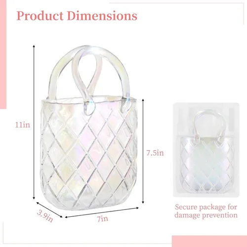 Miniatura 4 de Glass Handbag Vase For Flowers, Iridescent Decorative Glass Centerpiece With Handle, Unique Flower Holder For Table Décor