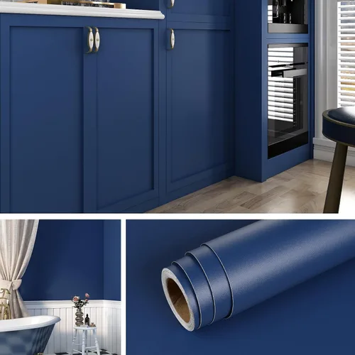 Livelynine Papel Tapiz Azul Oscuro Despegar y Pegar Papel Tapiz para Gabinetes Impermeable Autoadhesivo Azul Marino Papel de Contacto para Gabinetes