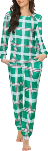 Miniatura 223 de Ekouaer Conjunto de pijama de manga larga para mujer, ropa de dormir suave con cuello redondo y bolsillos