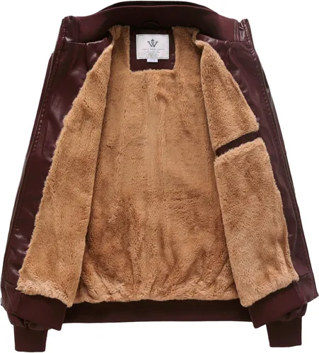 Miniatura 3 de WenVen Chaqueta de piel sintética con forro polar para hombre, Beige