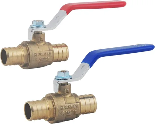 Miniatura 4 de LD - Válvula de bola de latón PEX de 1/2 pulgada, válvula de bola de cierre de latón PEX LF de 1/2 pulgada con palanca larga roja y azul, válvula